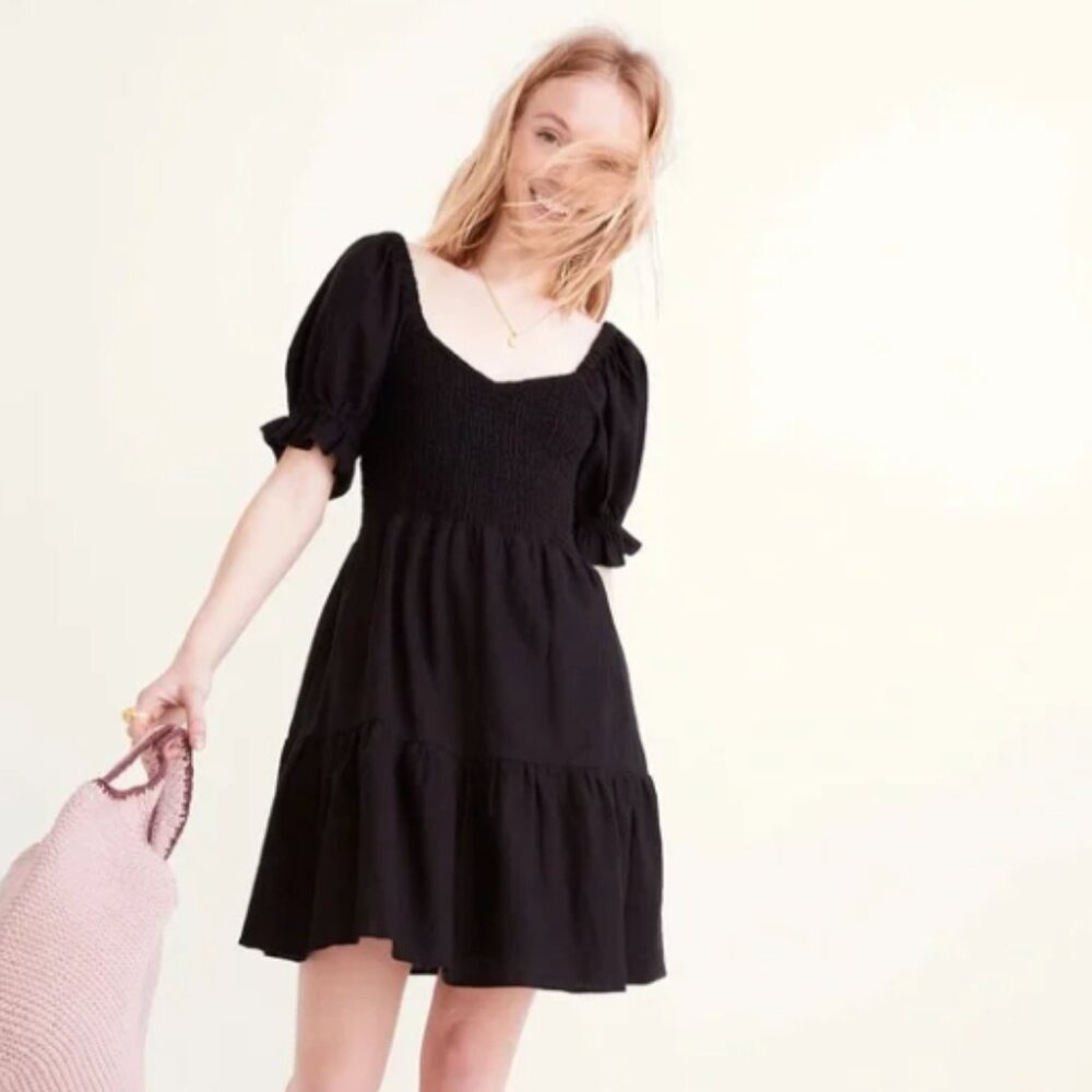 Linen-Blend Madewell Lucie Smocked Mini Dress Sz M